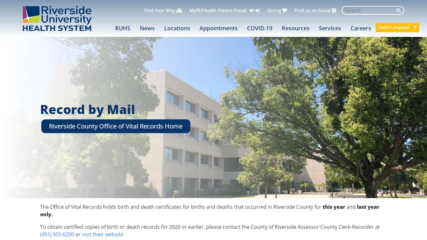 Records by Mail | Riverside University Health System